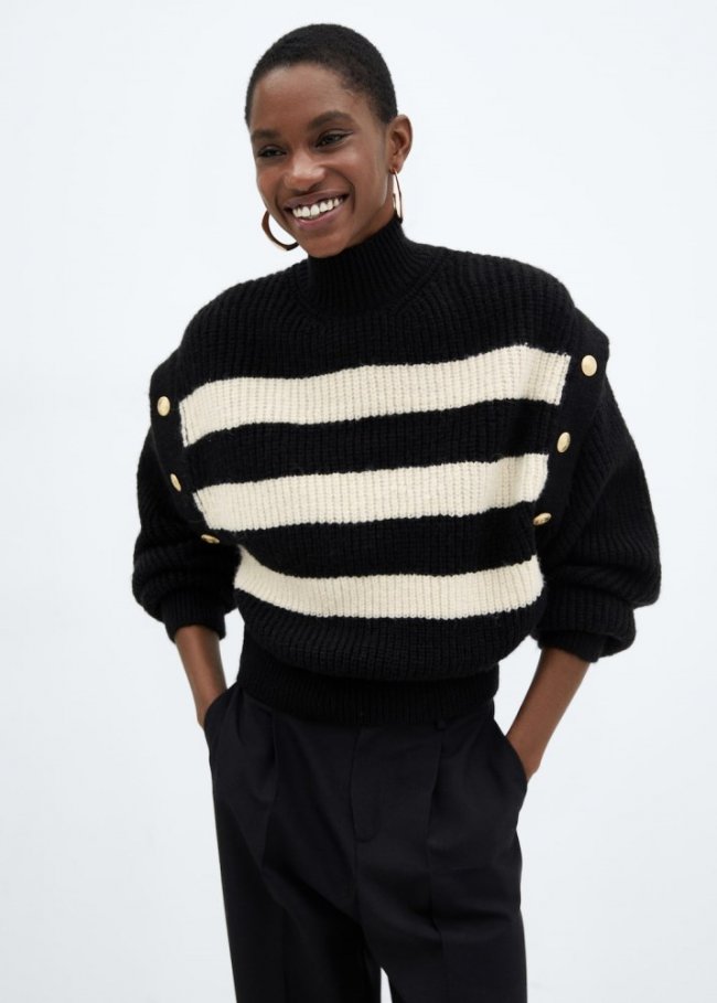 Mango Jersey rayas botones - Negro