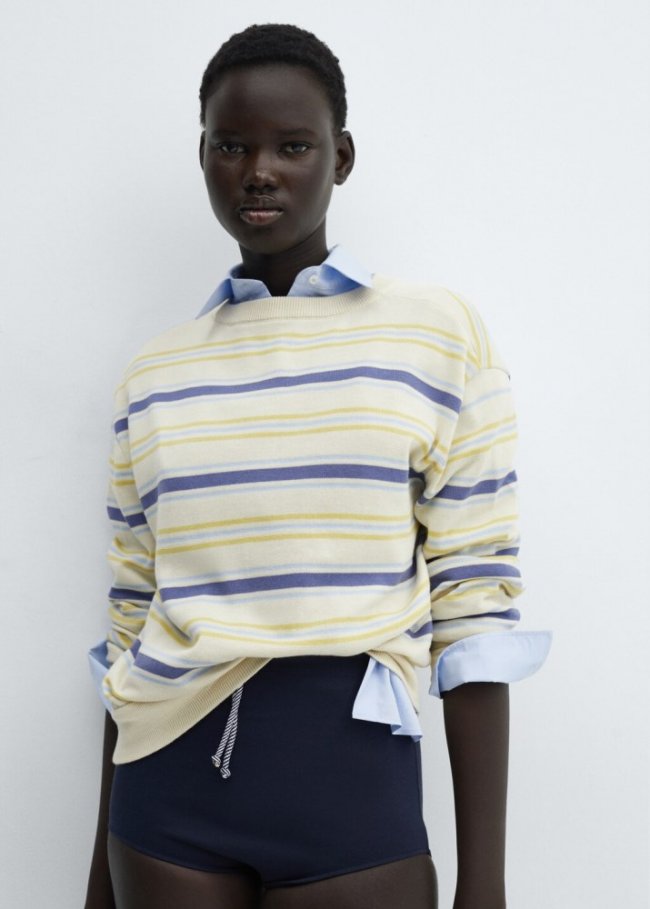 Mango Jersey rayas cuello redondo - Crudo