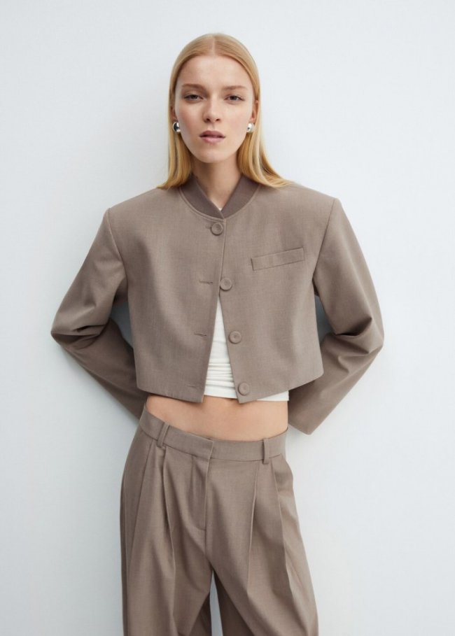 Mango Chaqueta crop botones - Marrón medio