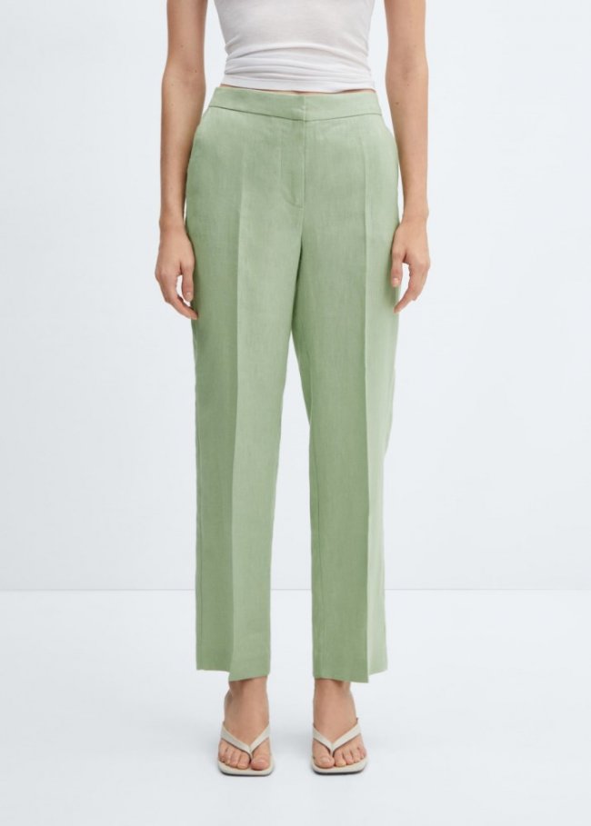 Mango Pantalón 100% lino recto - Verde pastel
