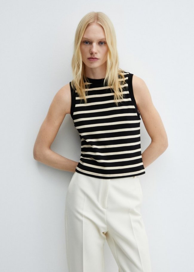 Mango Top rayas algodón - Negro