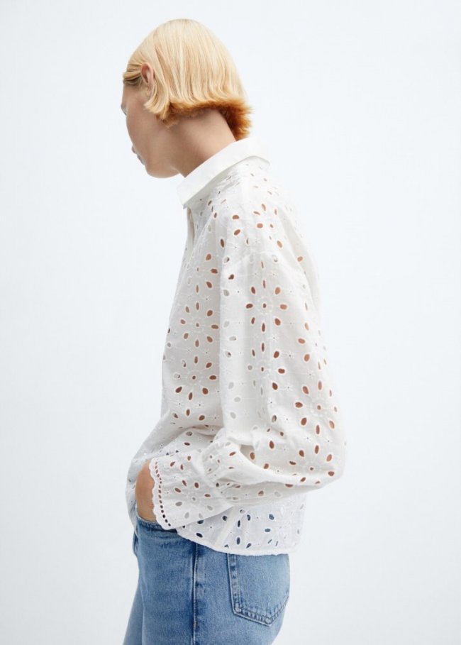Mango Camisa algodón bordada - Blanco