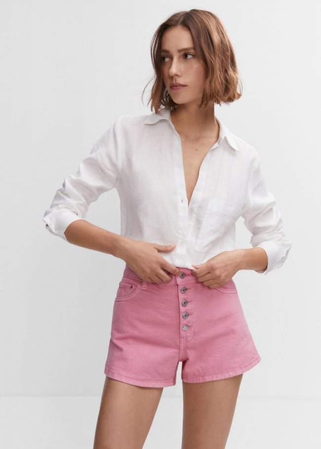 Mango Shorts vaqueros botones - Rosa chicle
