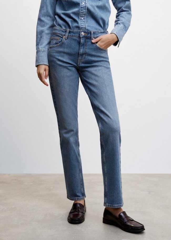 Mango Jeans rectos tiro medio confort - Azul medio