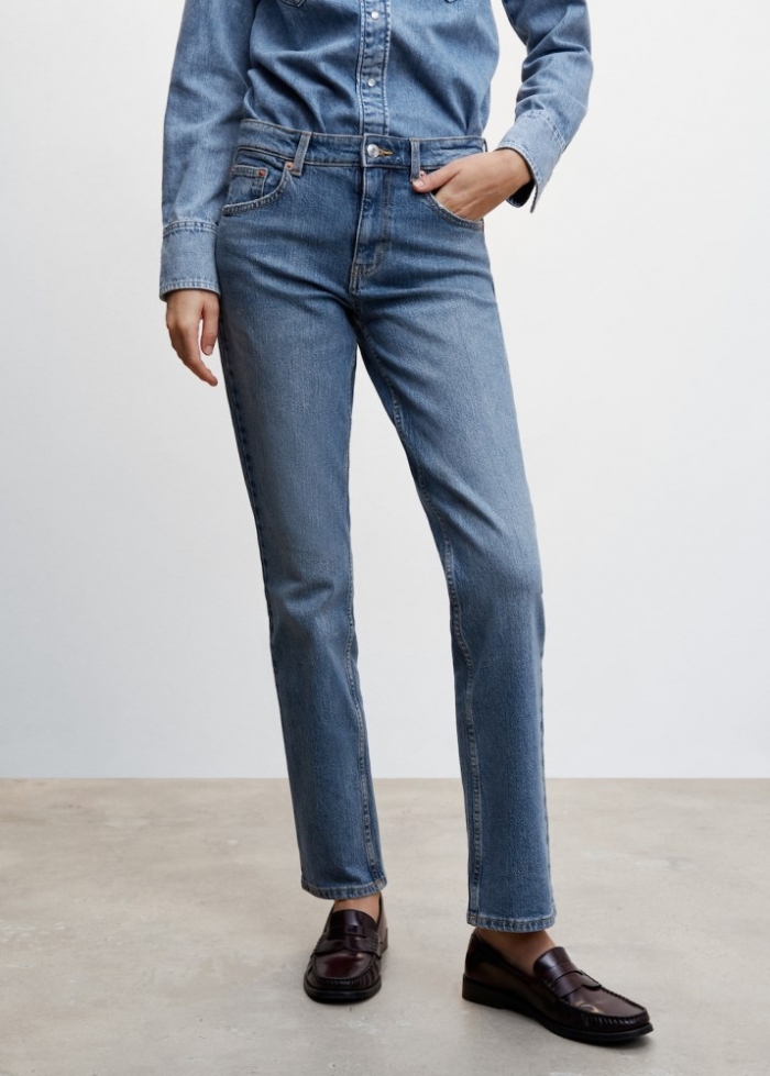 Mango Jeans rectos tiro medio confort - Azul medio