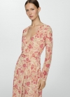 Mango Vestido flores bajo asimétrico - Crudo