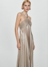 Mango Vestido plisado cuello halter - Plata