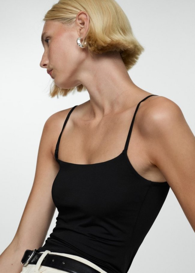Mango Top slim fit tirantes finos - Negro