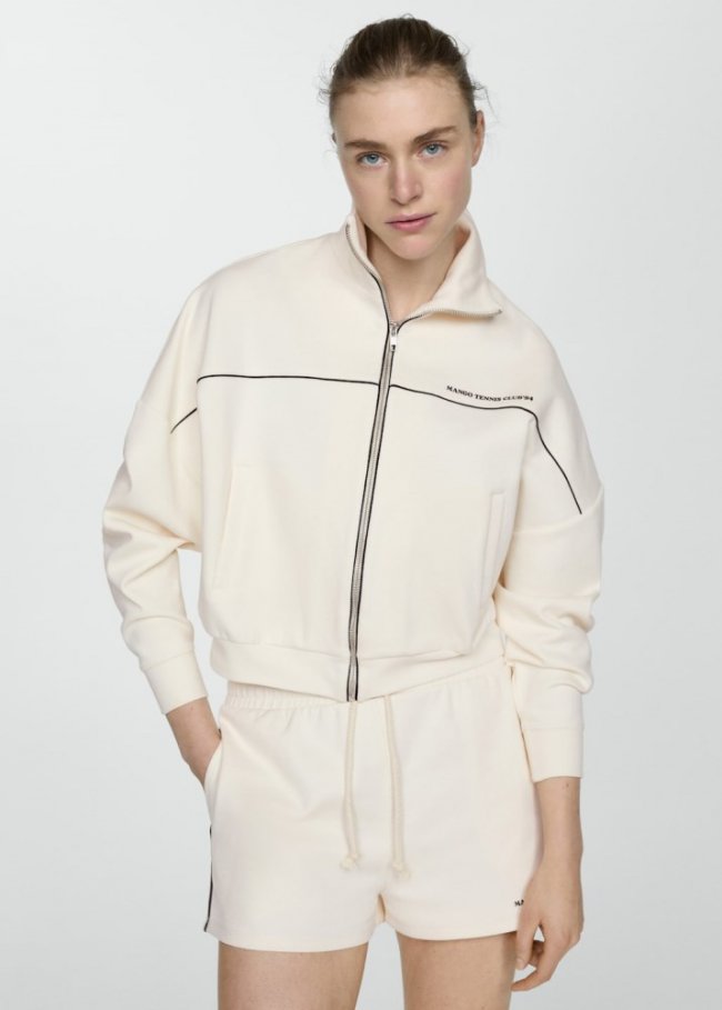 Mango Sudadera cremallera logo - Crudo