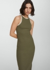 Mango Vestido punto ribetes contraste - Khaki
