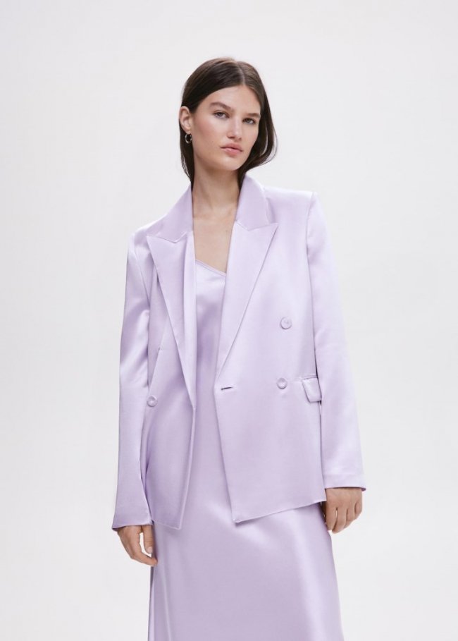 Mango Americana traje satinada - Morado claro/pastel