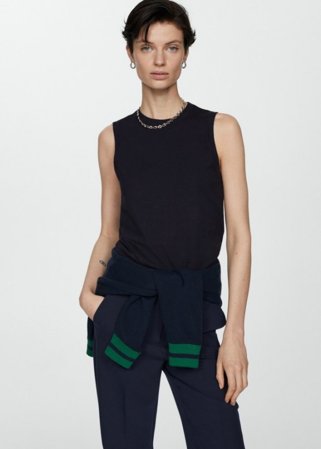 Mango Top punto tirantes anchos - Azul marino oscuro