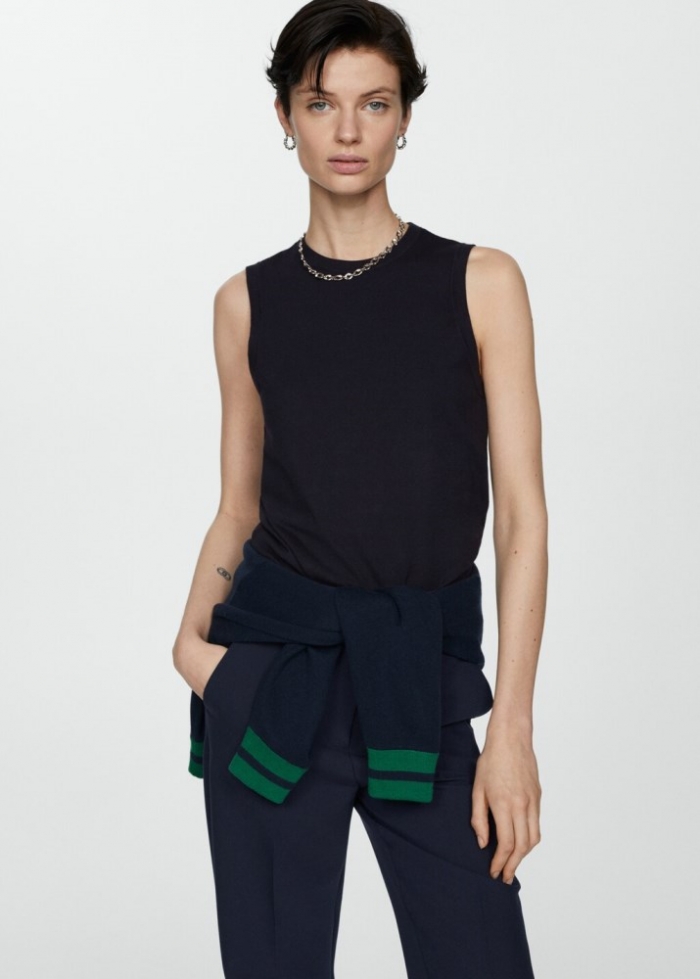 Mango Top punto tirantes anchos - Azul marino oscuro