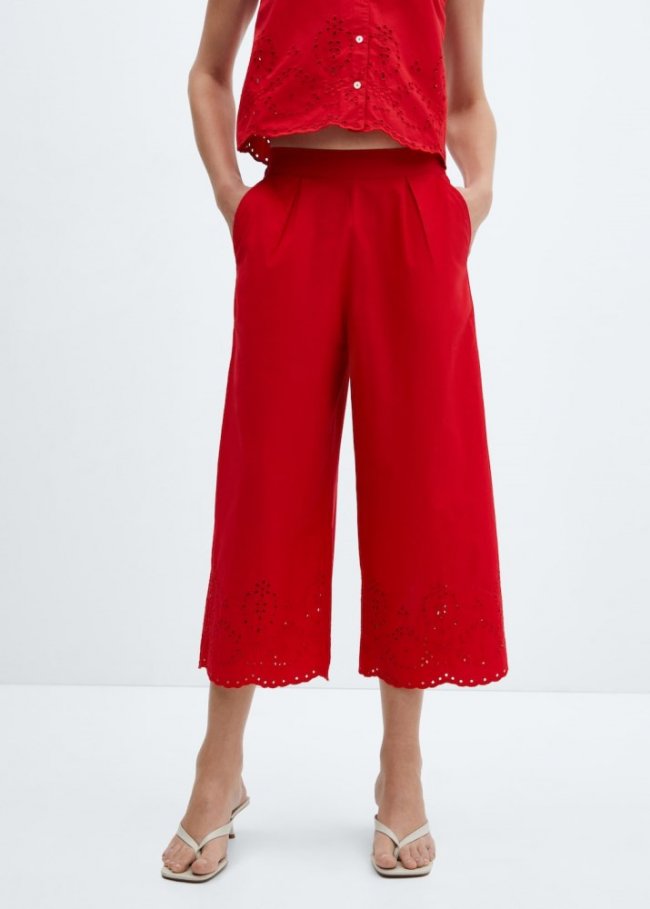 Mango Pantalón culotte bordado - Rojo