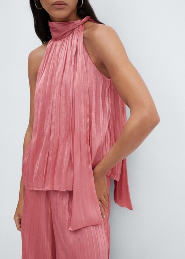 Mango Blusa plisada lazo - Rosa