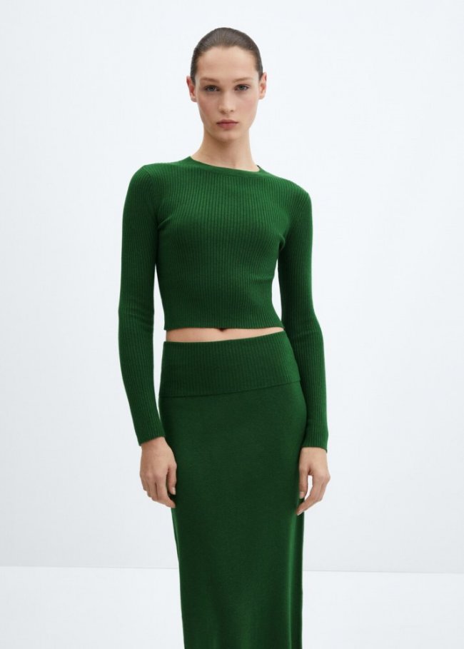 Mango Jersey canalé cuello redondo - Verde