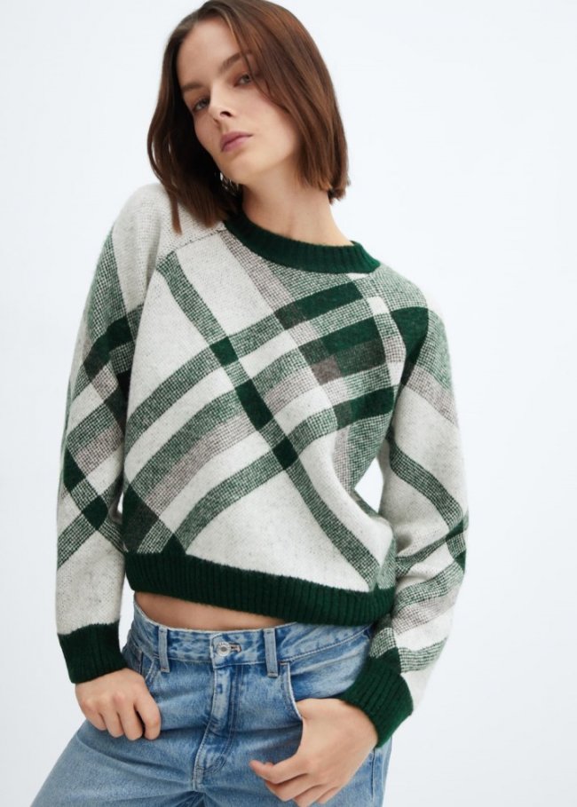 Mango Jersey punto cuadros - Verde
