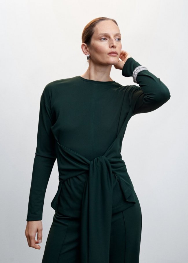 Mango Top nudo - Verde oscuro