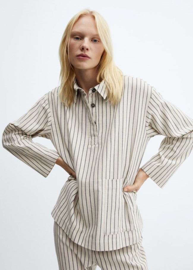 Mango Camisa pijama rayas - Beige