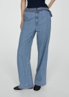 Mango Pantalón fluido wideleg cinturón - Azul medio