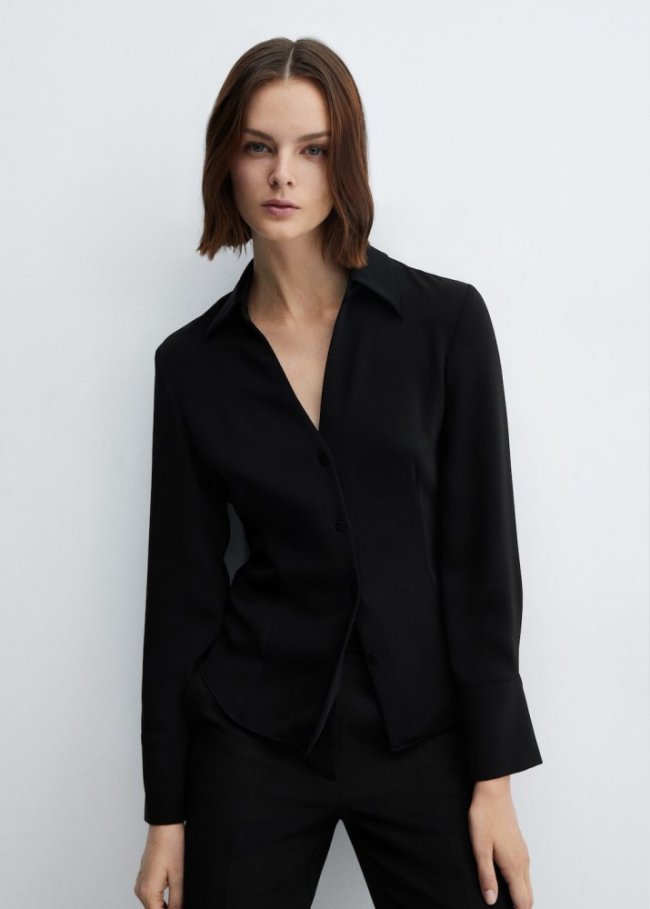 Mango Camisa fluida detalle costuras - Negro