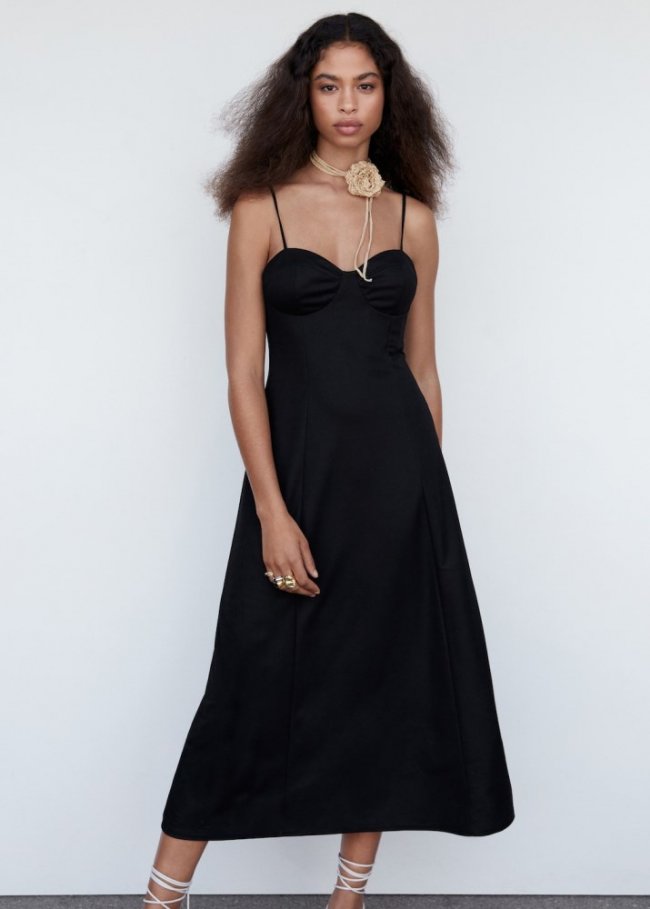 Mango Vestido corsetero evasé - Negro