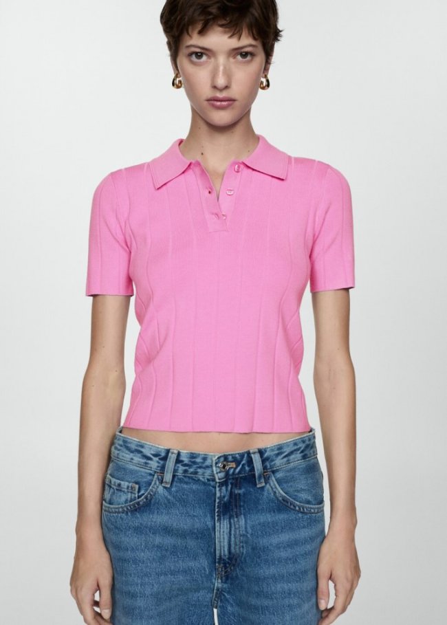 Mango Camiseta cuello polo - Rosa