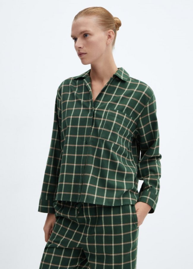 Mango Camisa pijama cuadros franela - Verde