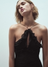 Mango Vestido fruncido cuello halter - Negro