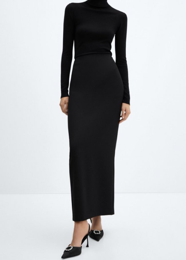 Mango Falda larga recta - Negro