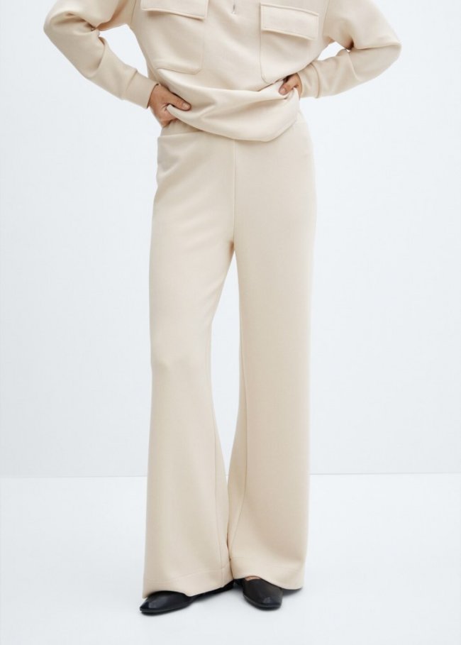 Mango Pantalón wideleg cintura elástica - Beige