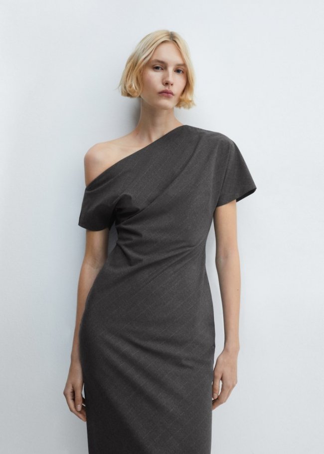 Mango Vestido asimétrico abertura lateral - Gris medio vigoré