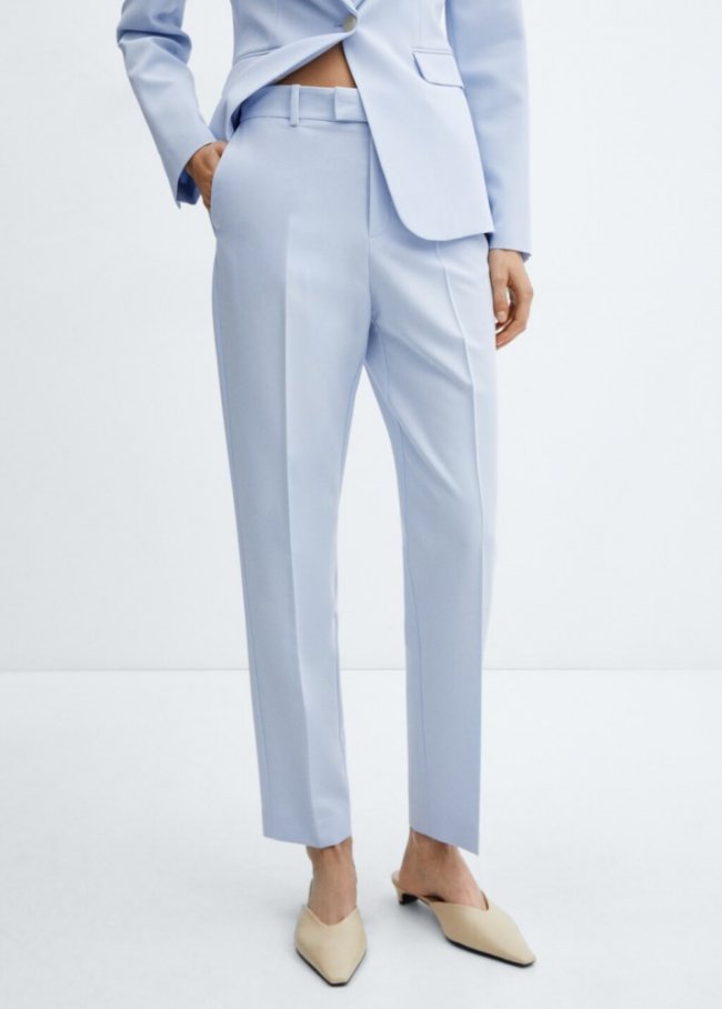 Mango Pantalón recto traje - Azul celeste