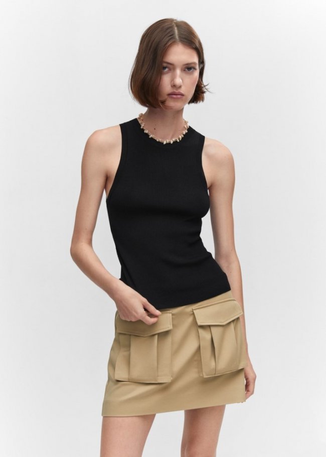 Mango Top punto canalé - Negro