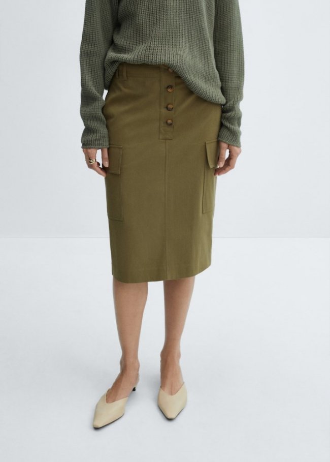 Mango Falda cargo midi - Verde bosque
