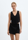 Mango Chaleco crop botones - Negro