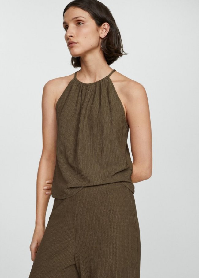 Mango Top textura fruncido - Khaki