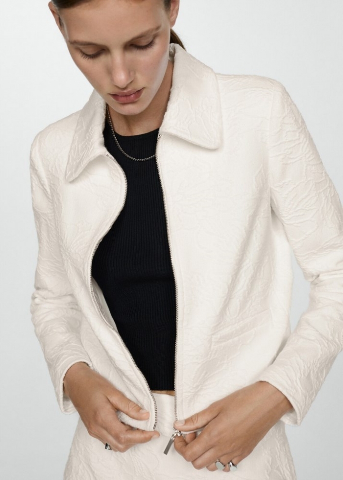 Mango Chaqueta textura algodón - Crudo