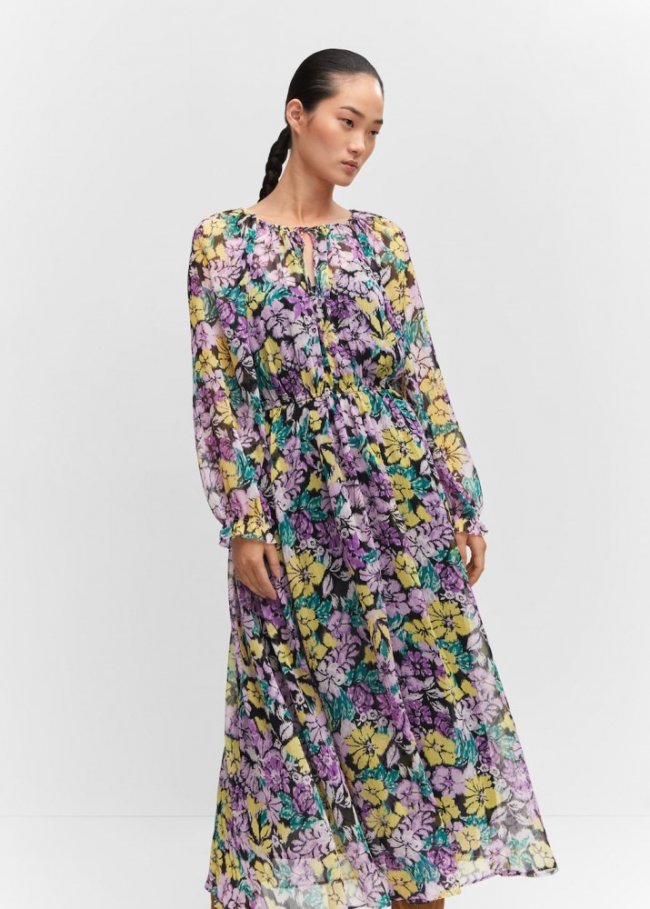 Mango Vestido floral textura - Lila