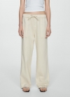 Mango Pantalón algodón cintura elástica - Blanco roto