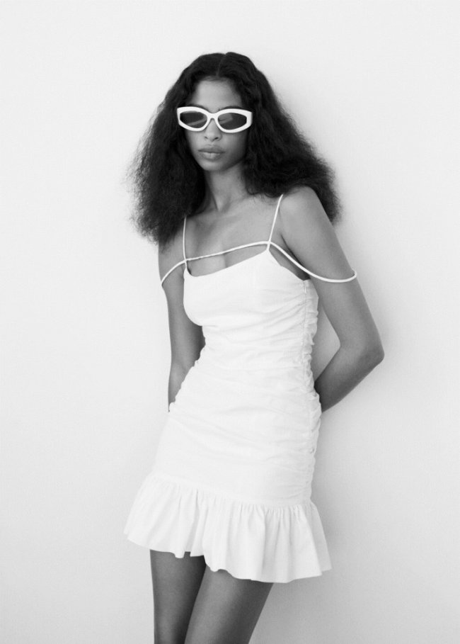 Mango Vestido fruncido tirantes - Blanco roto