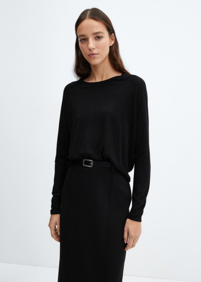 Mango Jersey punto fino cuello redondo - Negro