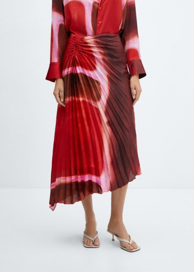 Mango Falda plisada tie-dye - Rojo
