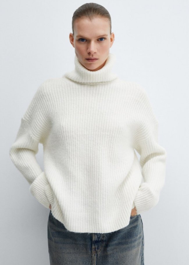 Mango Jersey canalé cuello vuelto - Crudo