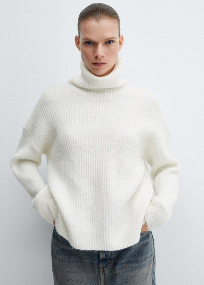 Mango Jersey canalé cuello vuelto - Crudo