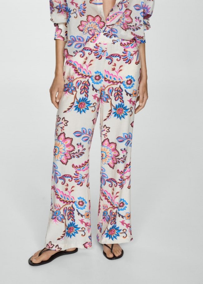 Mango Pantalón recto estampado floral - Crudo