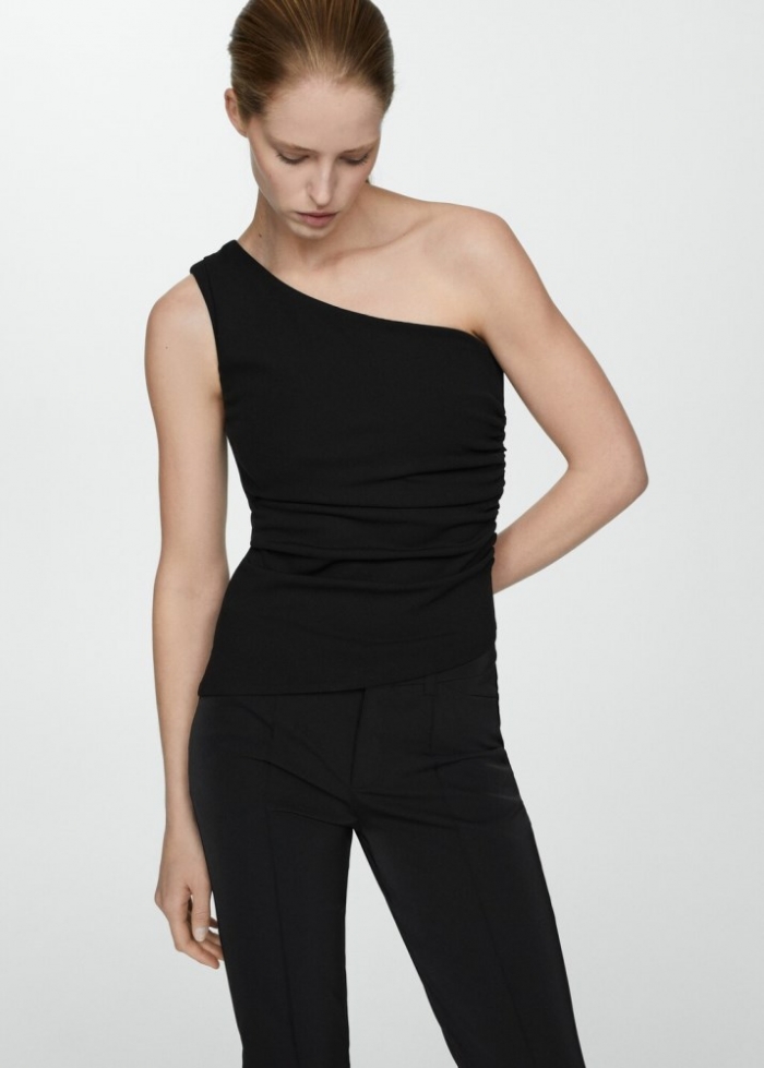 Mango Top asimétrico drapeado - Negro