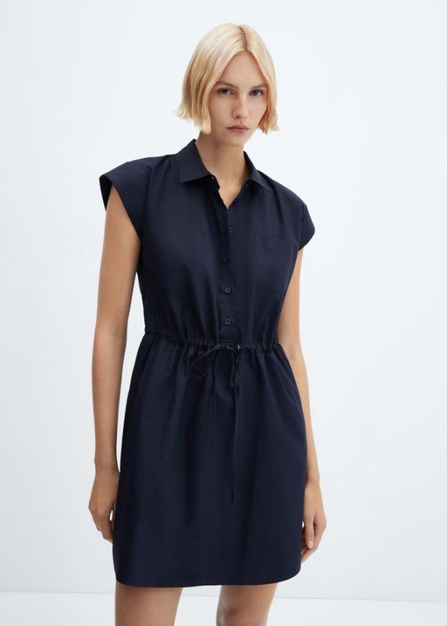 Mango Vestido camisero lazo - Azul marino oscuro