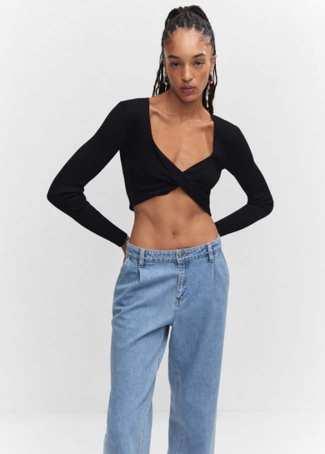 Mango Jersey crop cruzado - Negro