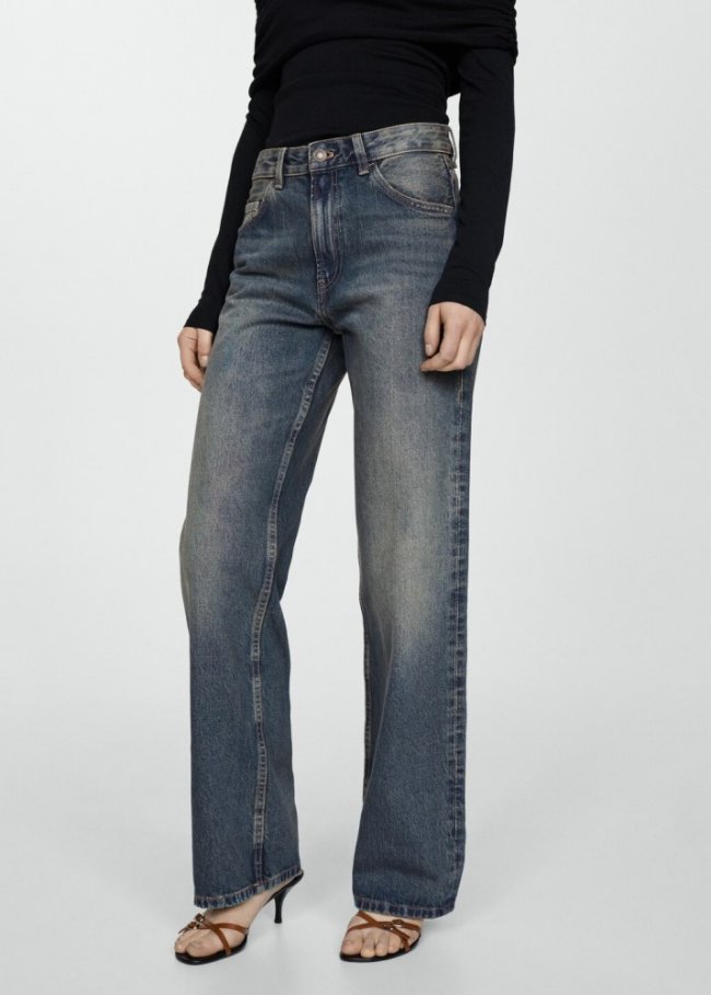 Mango Jeans rectos tiro medio - Azul oscuro vintage